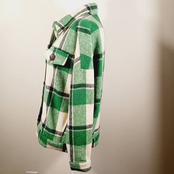 STACCATO Green & Cream Plaid Shacket, Relaxed Fit, Button Up, Jacket, Size Small - Picture 4 of 16
